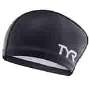 TYR LONG HAIR SILICONE COMFORT SWIM CAP Шапочка для плавание Черный/Белый